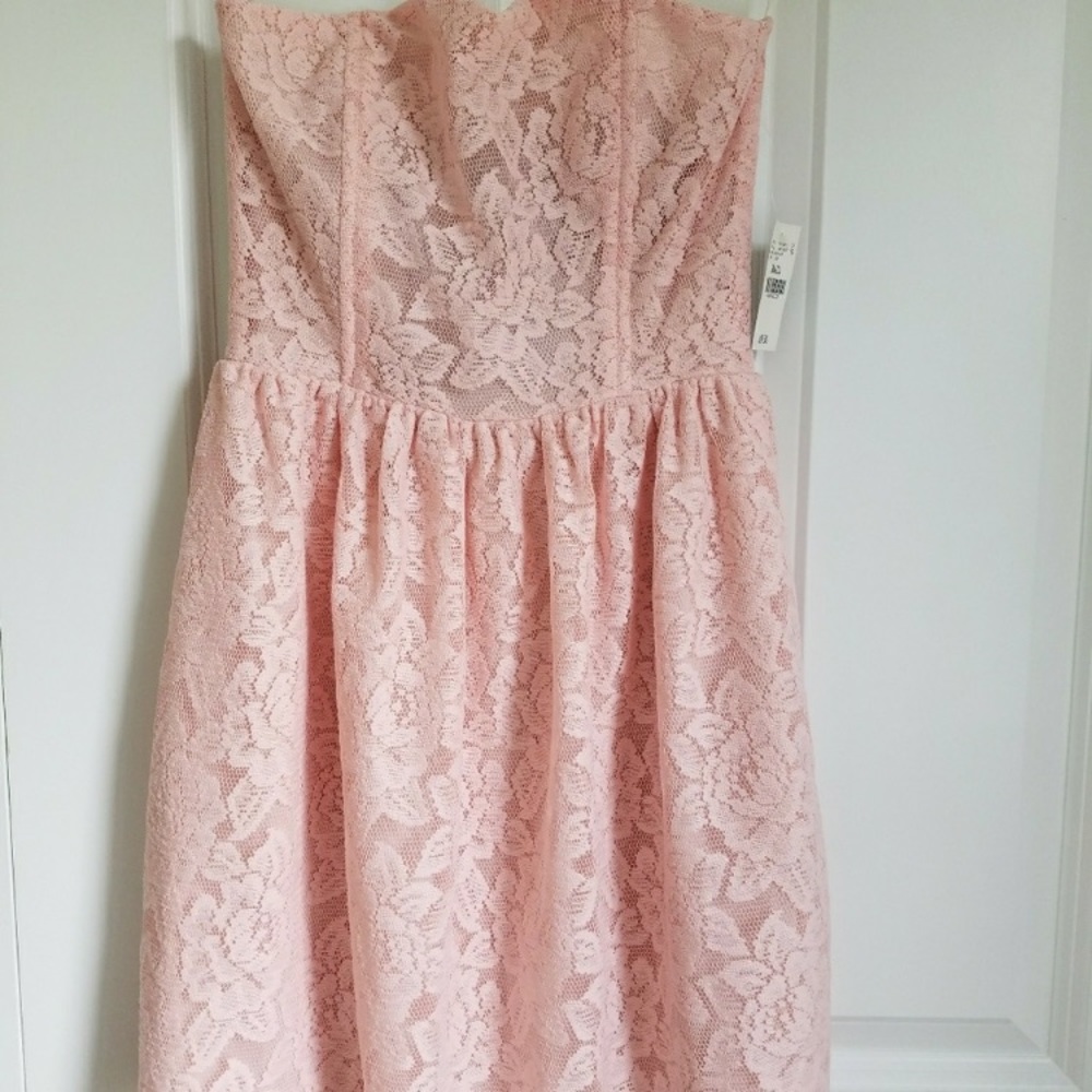 Wet Seal - Pink Lace Strapless Skater Dress